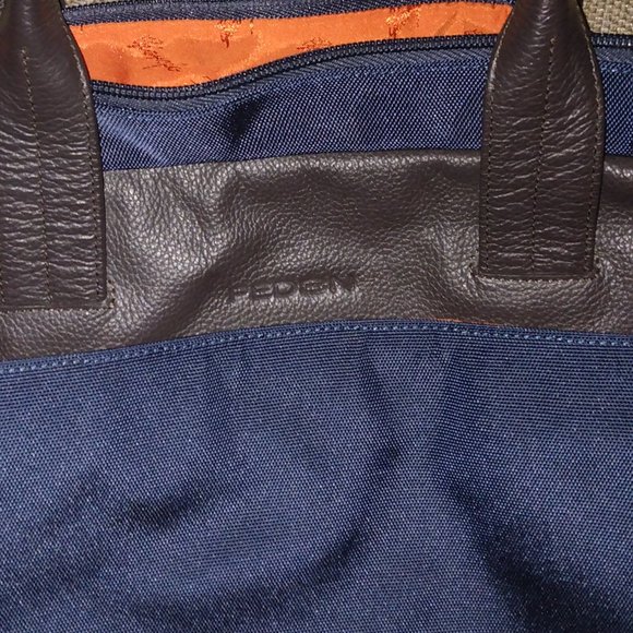 ❤️GIORGIO FEDON Navy and Brown Canvas Leather Laptop Briefcase +Shoulder Strap - Picture 2 of 8